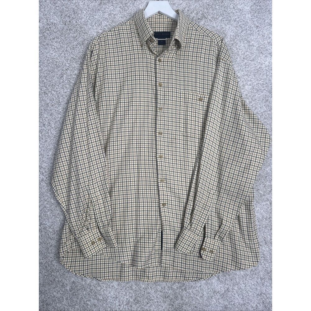 Scott Barber‎ Mens Shirt XL Black Brown Checkered Long Sleeve Button Collared
